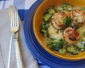 Sauteed Scallops and Shaved Brussels Sprouts with Polenta 1