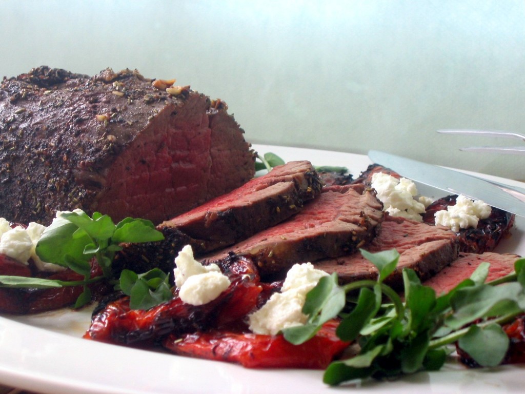 Beef Tenderloin with Roasted Tomatoes,  Goat Cheese, and Watercress 3