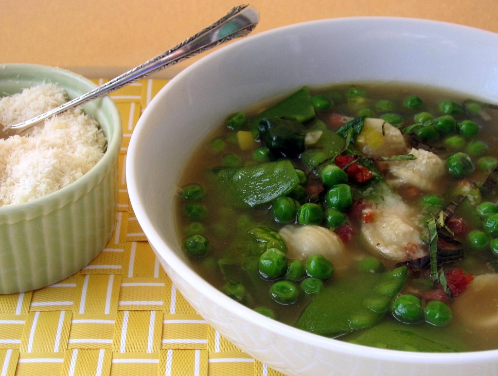 Brodo with Spring Peas, Pancetta, and Mint 