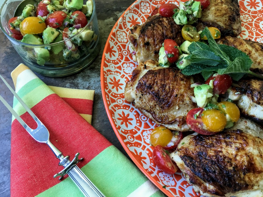 Grilled Chicken Thighs with Tomato Avocado Salsa