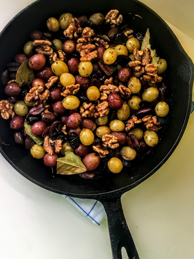 Roasted Grapes, Olives, and Walnuts for a Simple Fall Dish Betty